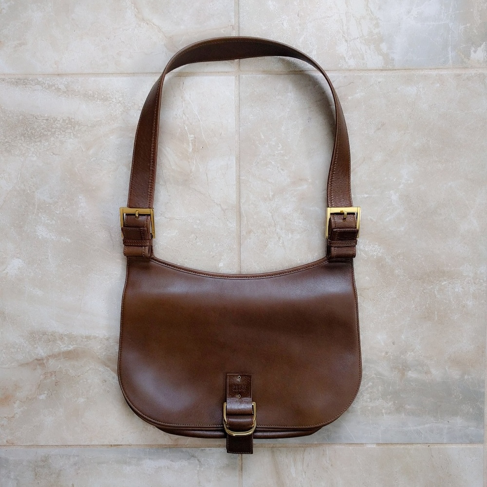 ⛔SOLD⛔Vintage Gucci Brown Leather Saddle Bag Purse - Picture 2 of 8
